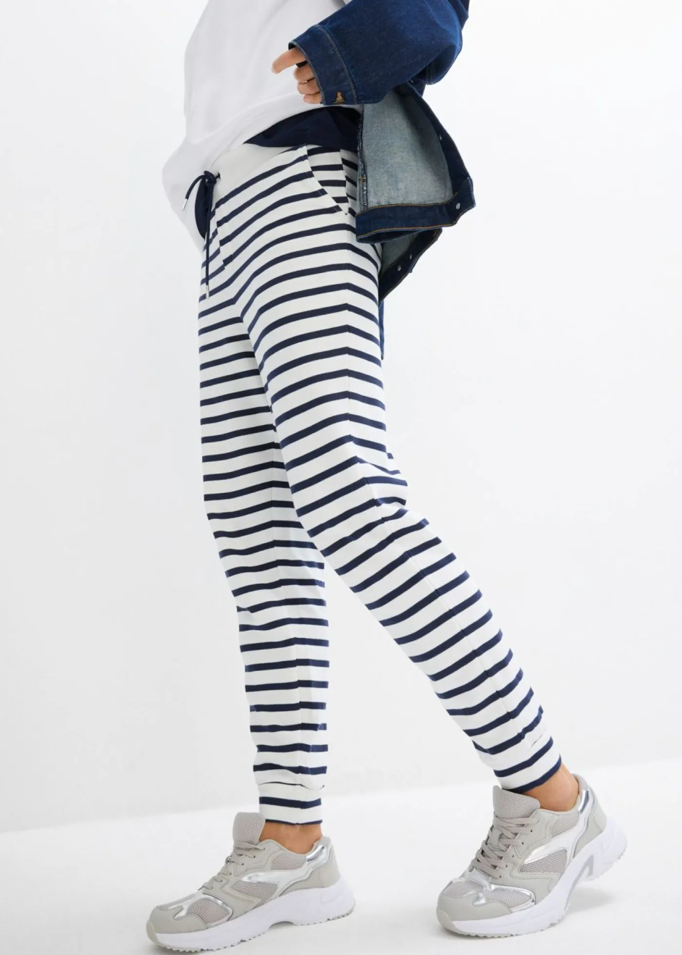 bonprix bonprix Básicos|Ropa Cómoda>Pantalón de chándal Blanco lana-azul marino con rayas