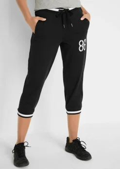bonprix bonprix Ropa Deportiva|Ropa Cómoda>Pantalón de chándal 3/4 de mezcla de algodón Negro estampado