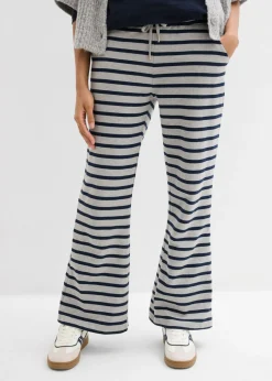 bonprix bonprix Básicos|Ropa Cómoda>Pantalón de chándal de algodón ecológico puro gris claro jaspeado-azul marino con rayas