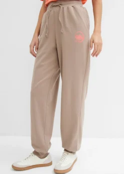 bonprix bonprix Ropa Cómoda|Pantalones>Pantalón de chándal de algodón puro marrón grisáceo-salmón