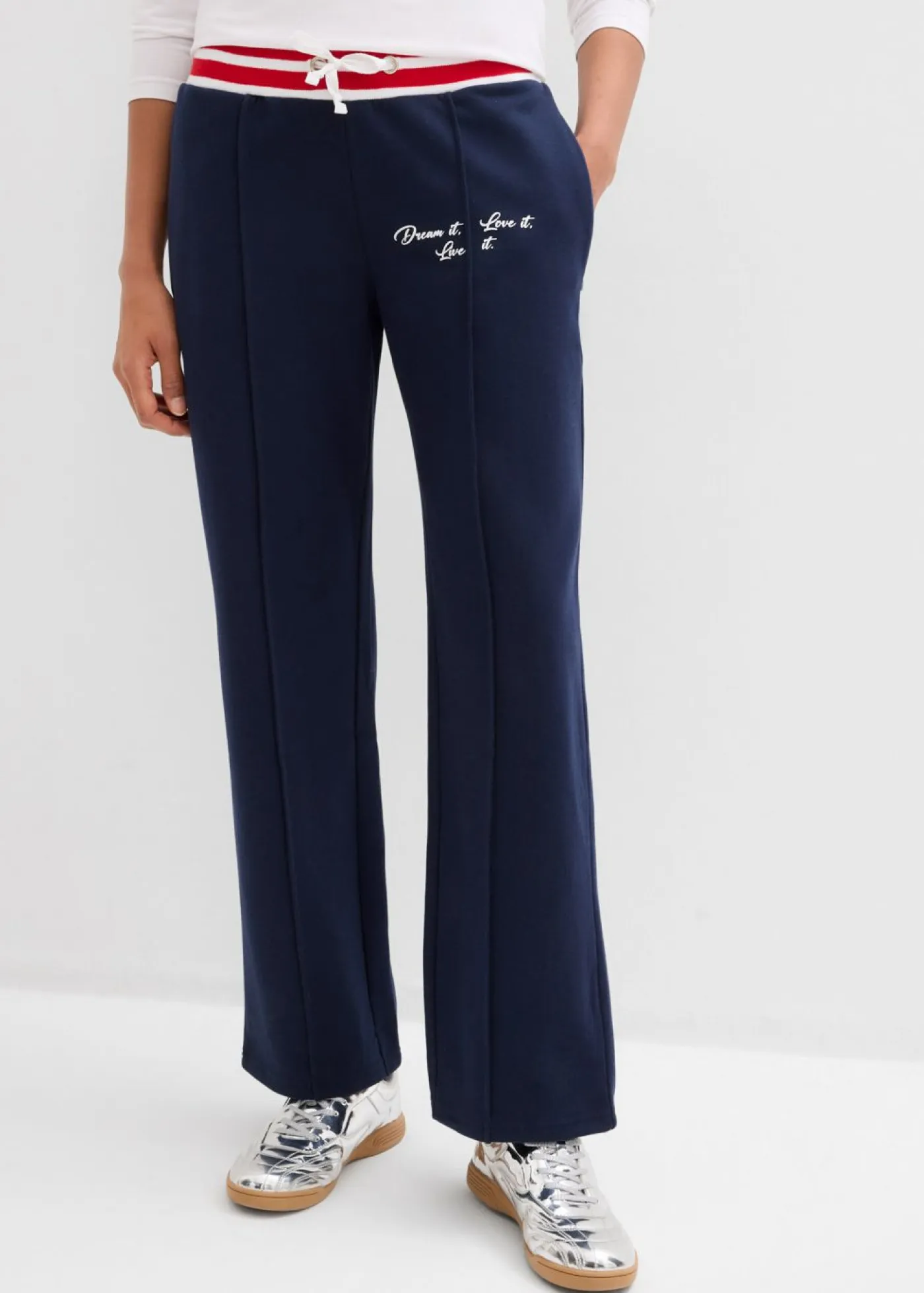 bonprix bonprix Ropa Cómoda|Pantalones>Pantalón de chándal de algodón ecológico puro azul marino-fresa-blanco