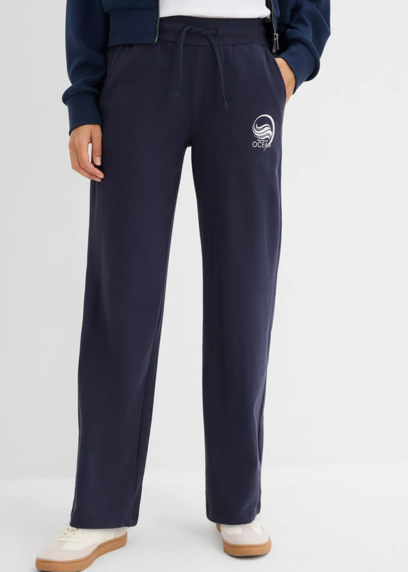 bonprix bonprix Ropa Deportiva|Ropa Cómoda>Pantalón de chándal de algodón puro Azul marino-blanco