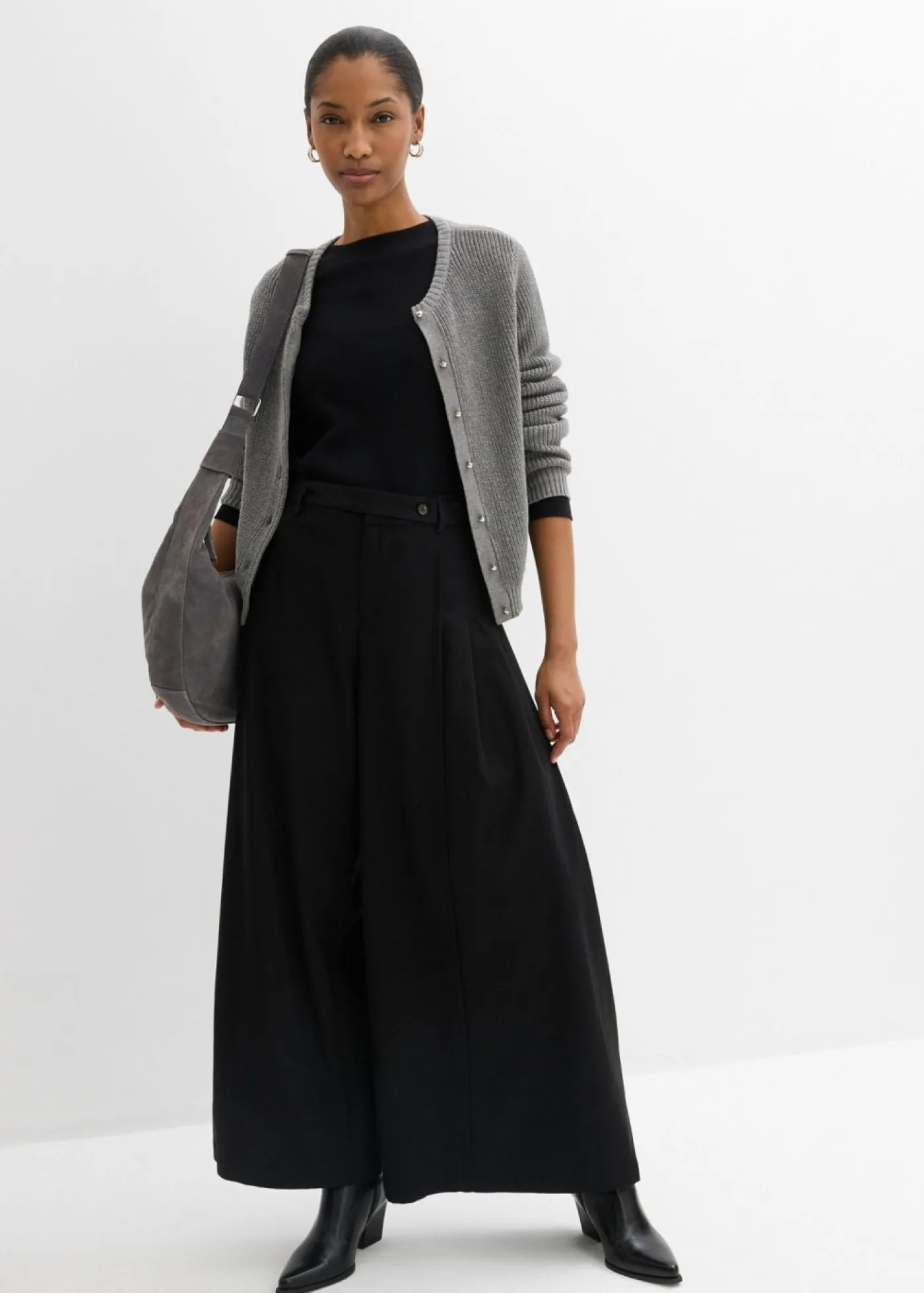 bonprix bonprix Esenciales|Pantalones>Pantalón de corte ancho con cintura cómoda Negro