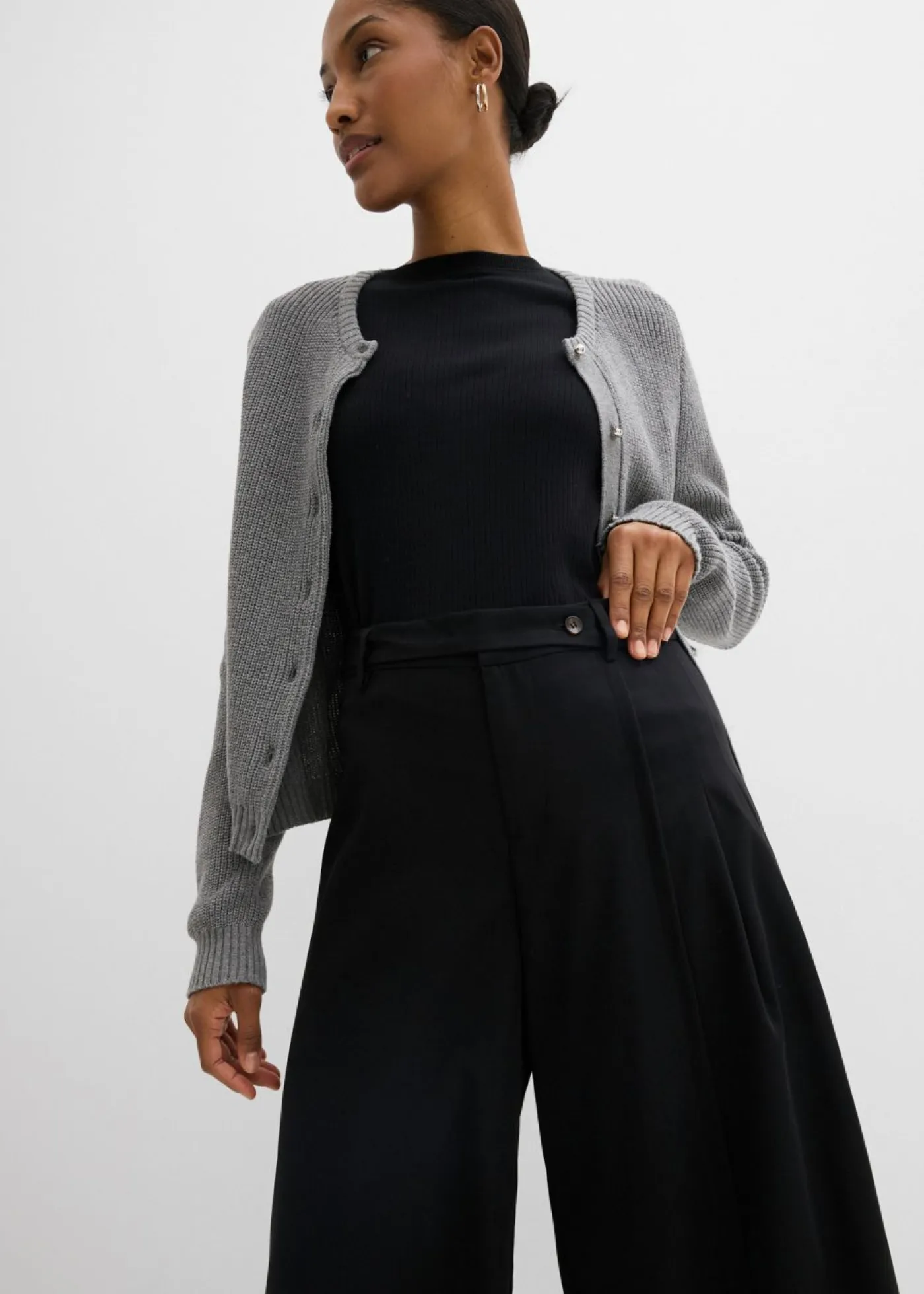 bonprix bonprix Esenciales|Pantalones>Pantalón de corte ancho con cintura cómoda Negro