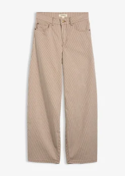 bonprix bonprix Pantalones>Pantalón de corte balloon con rayas marrón castaño-blanco lana con rayas