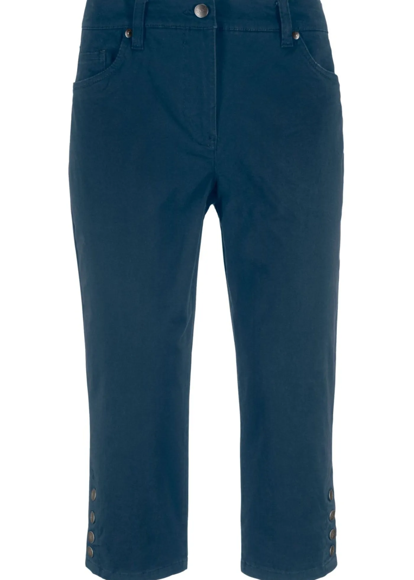 bonprix bonprix Pantalones>Pantalón de corte capri con cintura elástica y botones Azul oscuro