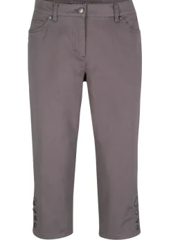 bonprix bonprix Pantalones>Pantalón de corte capri con cintura elástica y botones Gris apizarrado