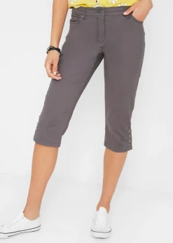 bonprix bonprix Pantalones>Pantalón de corte capri con cintura elástica y botones Gris apizarrado