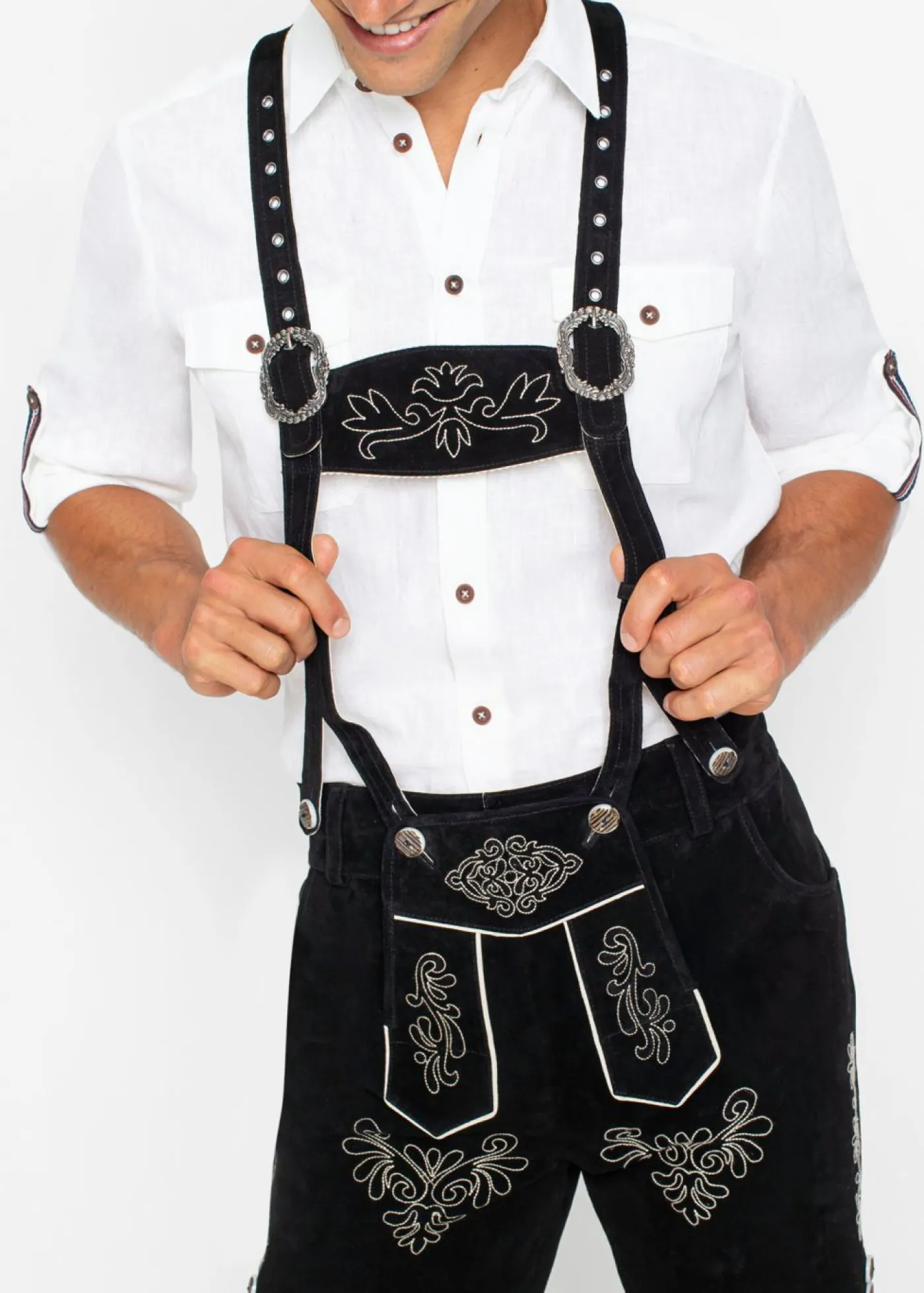 bonprix bonprix Shorts|Pantalones>Pantalón de cuero folclórico, corto Negro