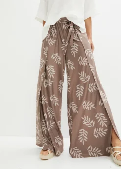 bonprix bonprix Pantalones>Pantalón de estilo palazzo Marrón grisáceo-blanco lana