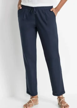 bonprix bonprix Pantalones>Pantalón de lino con cintura elástica Azul marino