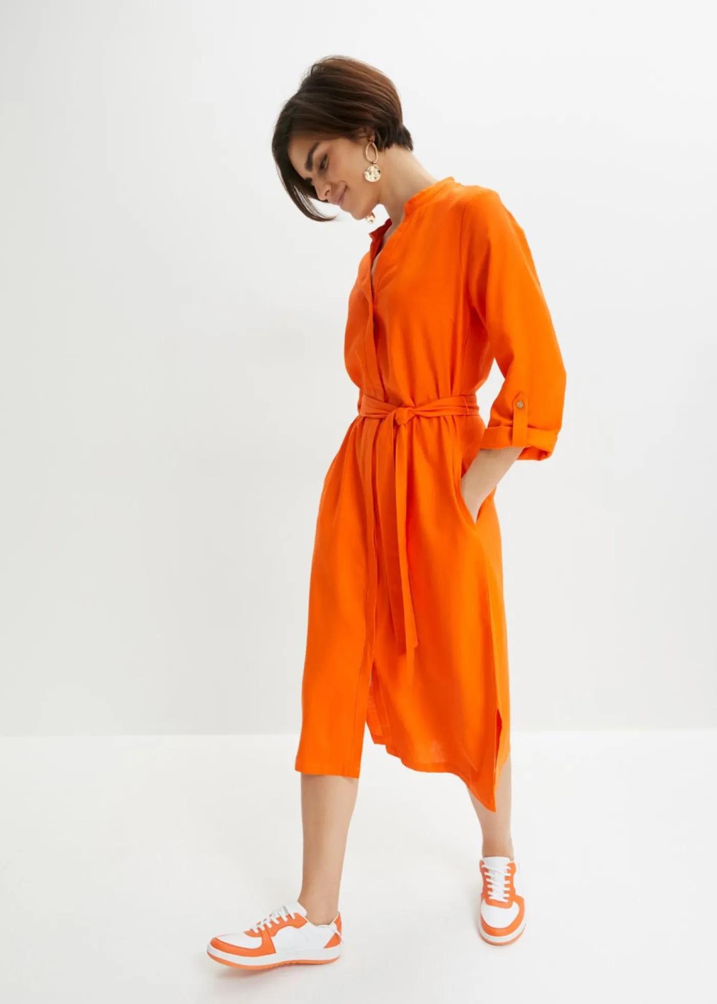 Mujer bonprix bonprix Pantalón de mezcla de lino y viscosa con talle alto y pernera corta