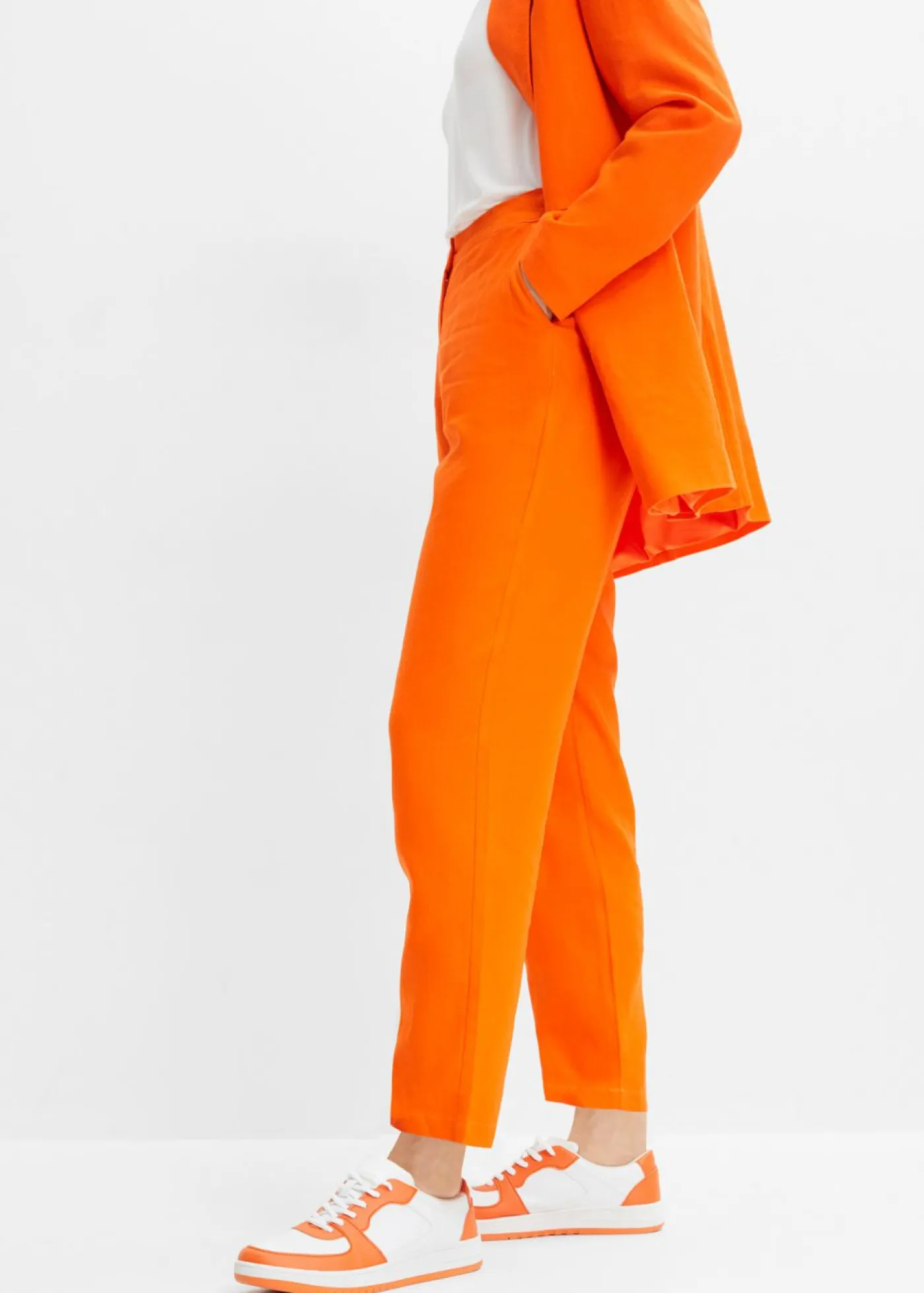 Mujer bonprix bonprix Pantalón de mezcla de lino y viscosa con talle alto y pernera corta