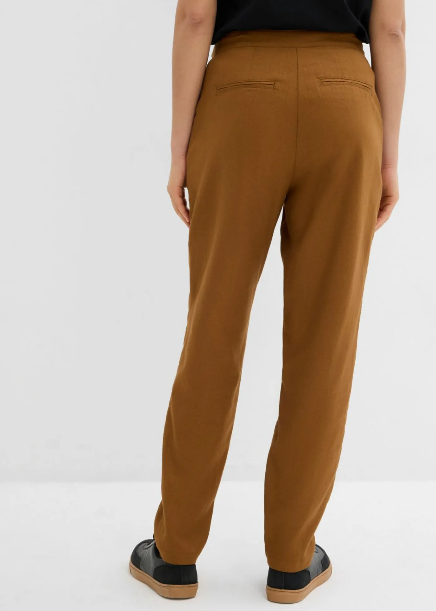 bonprix bonprix Pantalones>Pantalón de mezcla de lino y viscosa con talle alto y pernera corta Marrón coñac