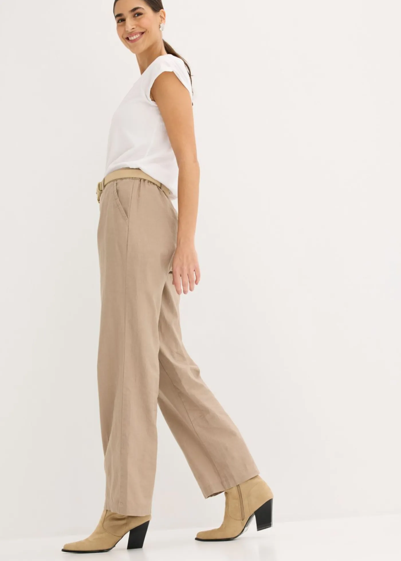 bonprix bonprix Pantalones>Pantalón de mezcla de lino y algodón Marrón grisáceo