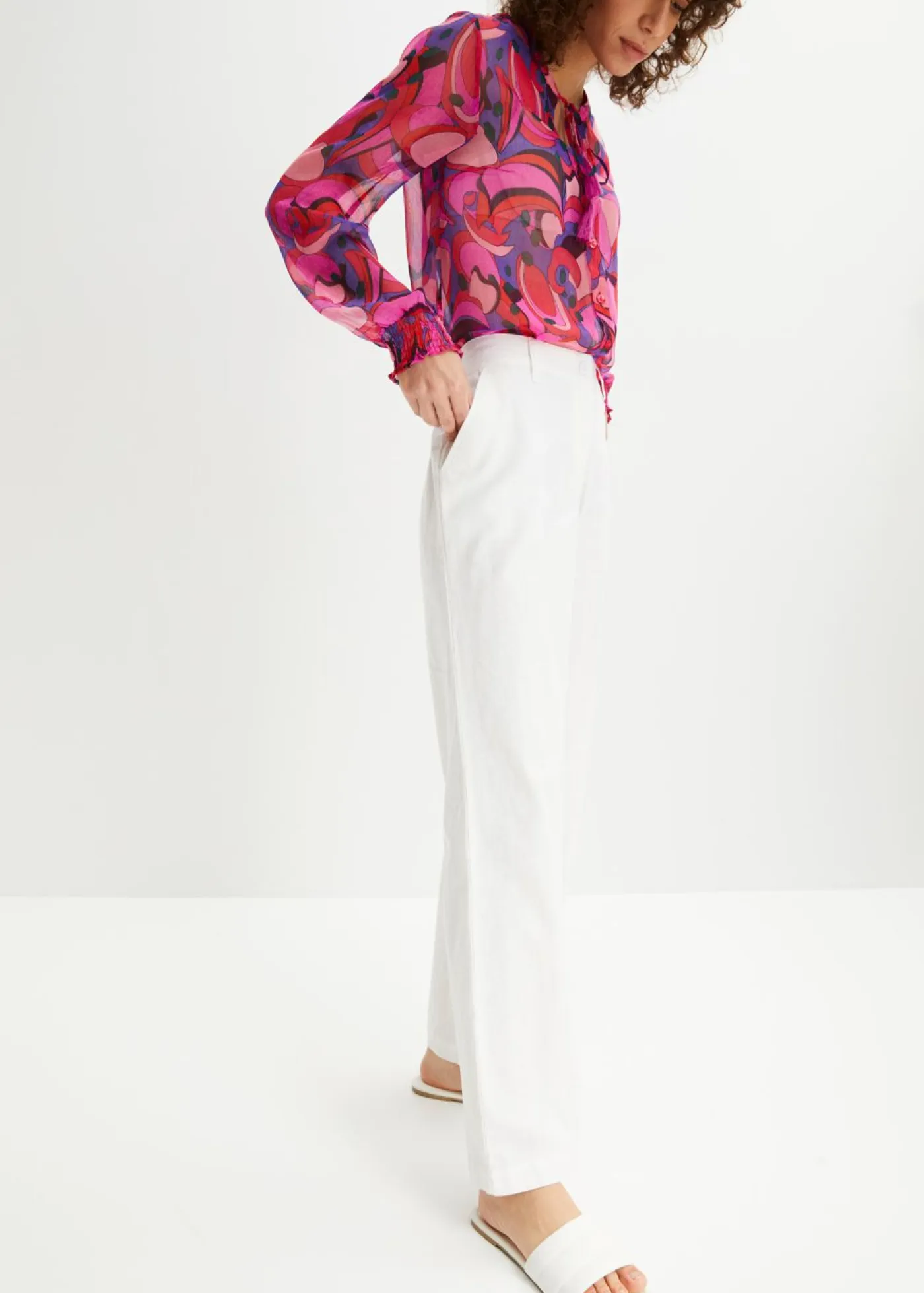 bonprix bonprix Pantalones>Pantalón de mezcla de lino y algodón Blanco