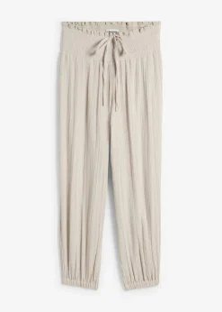 bonprix bonprix Pantalones|Novedades>Pantalón de muselina con cintura de nido de abeja gris piedra