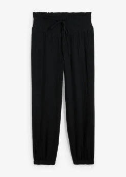 bonprix bonprix Pantalones|Novedades>Pantalón de muselina con cintura de nido de abeja Negro