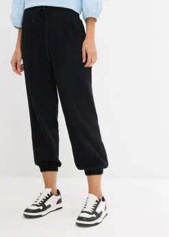 bonprix bonprix Pantalones|Novedades>Pantalón de muselina con cintura de nido de abeja Negro