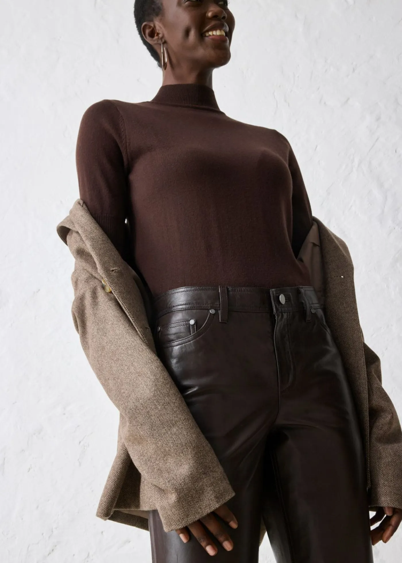 bonprix bonprix Premium|Pantalones>Pantalón de napa de borrego Marrón oscuro