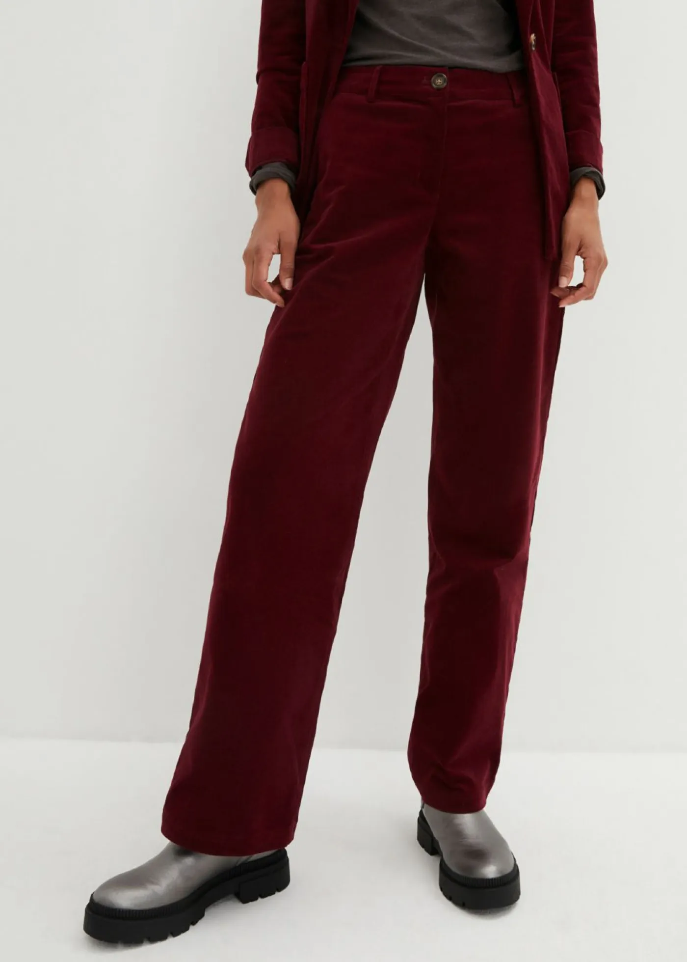 bonprix bonprix Pantalones>Pantalón de pana de algodón orgánico con elástico rojo avellana