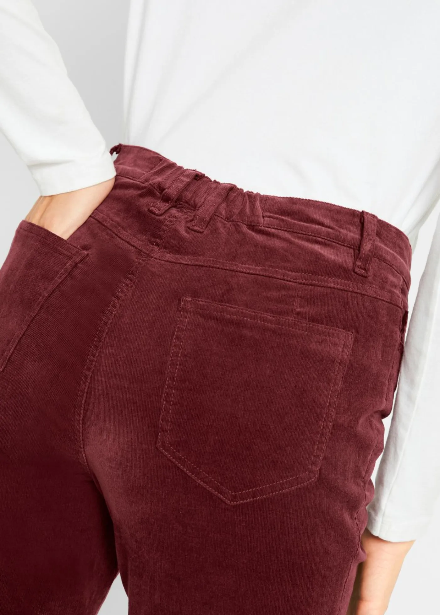 bonprix bonprix Pantalones>Pantalón de pana elástico con cómoda cintura high waist rojo avellana