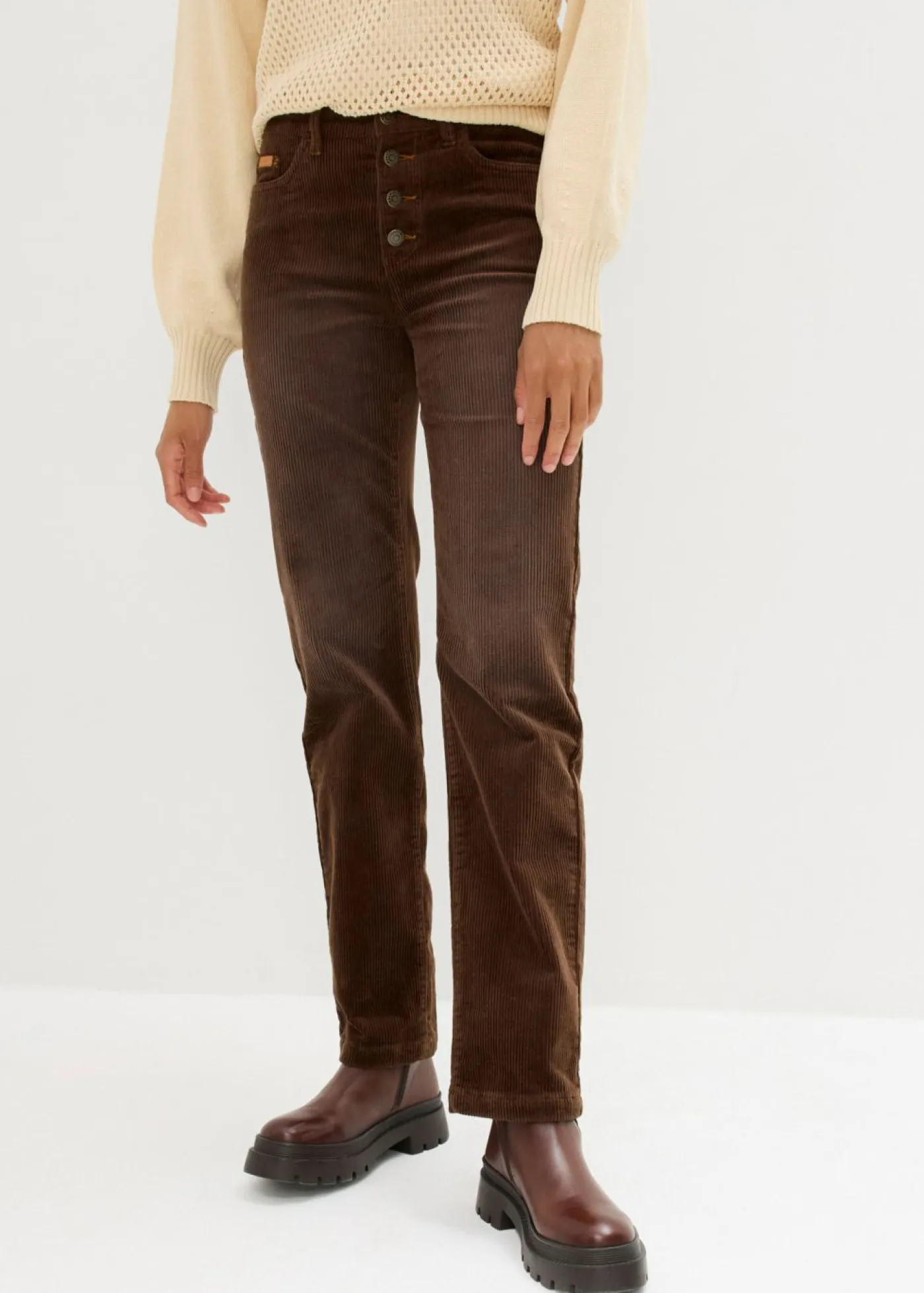 bonprix bonprix Pantalones>Pantalón de pana elástico de corte ancho marrón