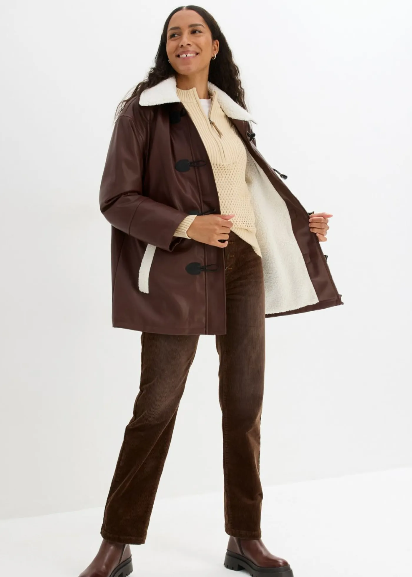 bonprix bonprix Pantalones>Pantalón de pana elástico de corte ancho marrón