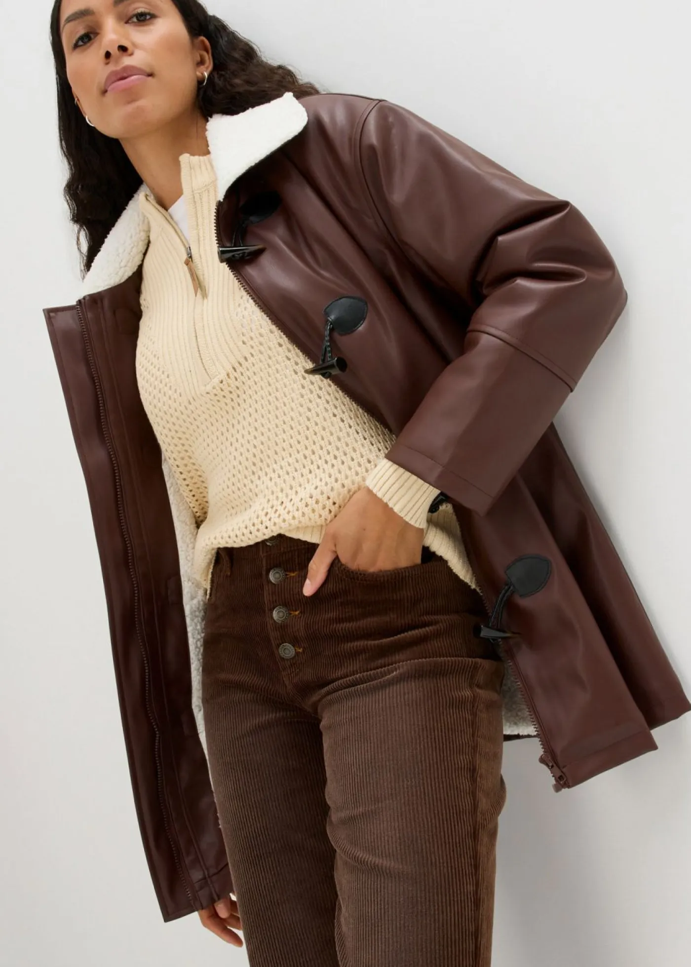 bonprix bonprix Pantalones>Pantalón de pana elástico de corte ancho marrón