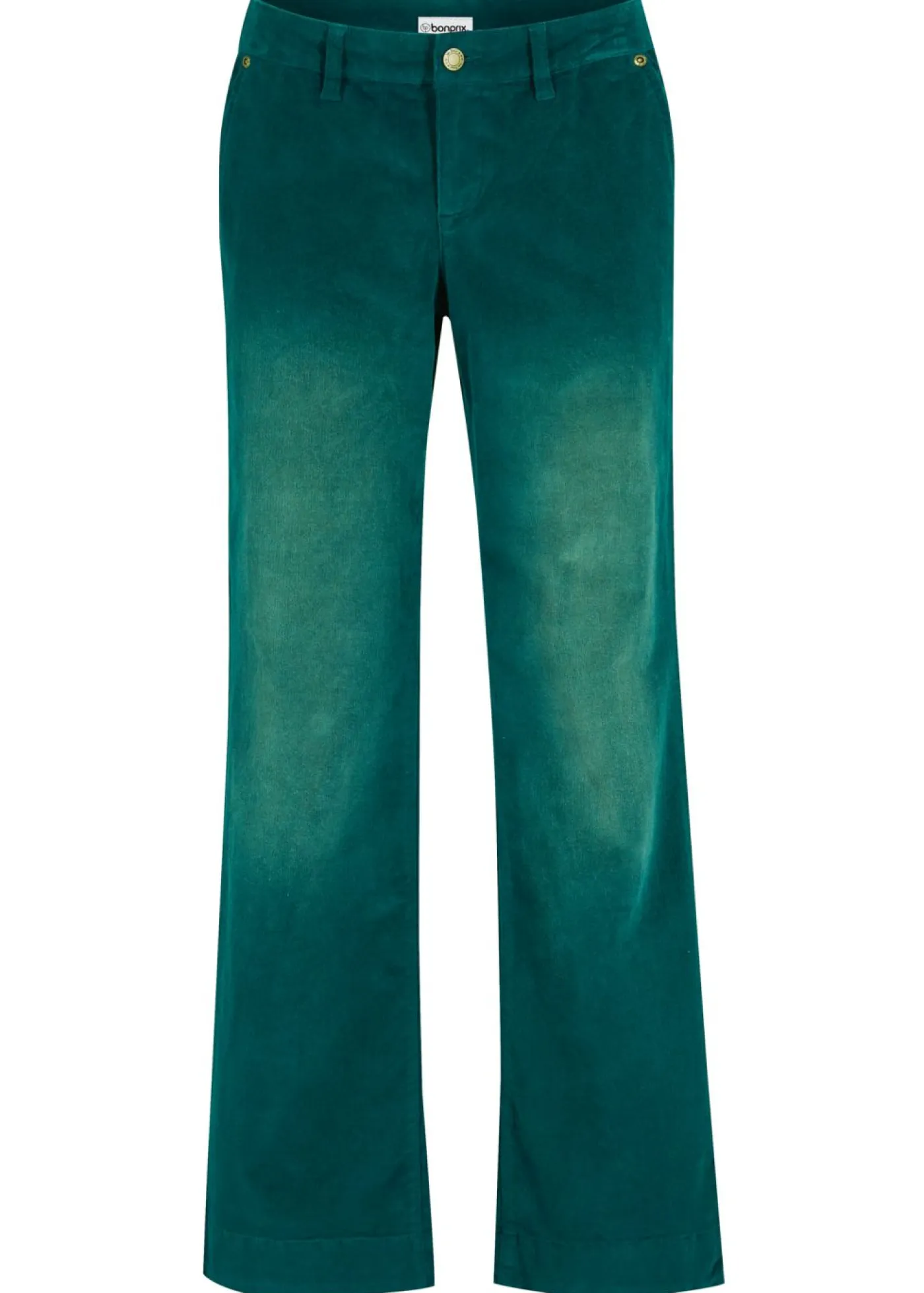bonprix bonprix Pantalones>Pantalón de pana elástico de corte ancho Verde intenso desgastado