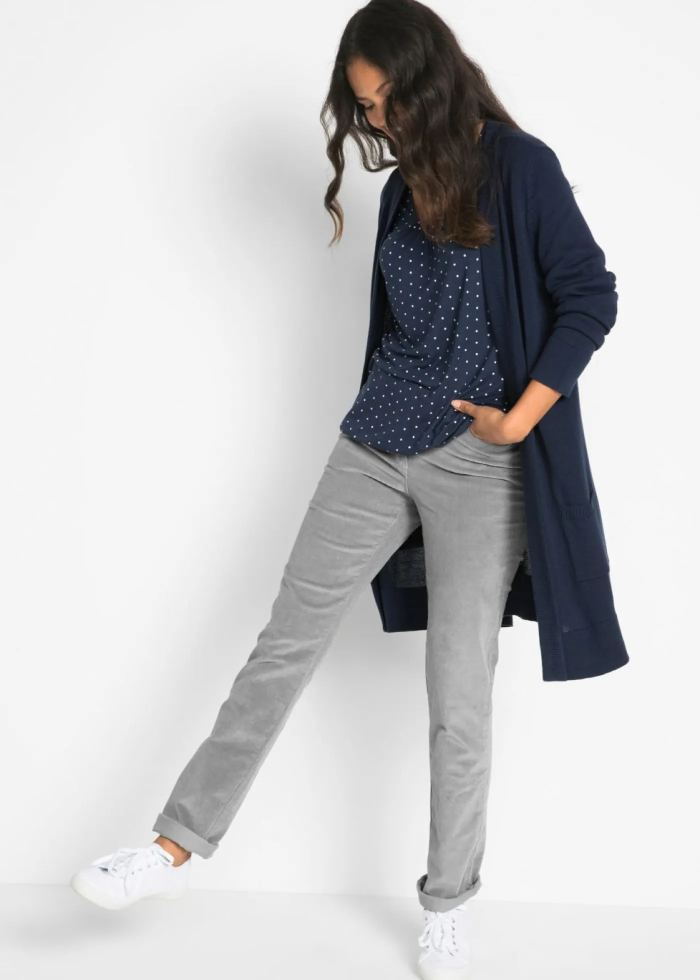 bonprix bonprix Pantalones>Pantalón de pana elásticos, straight Gris