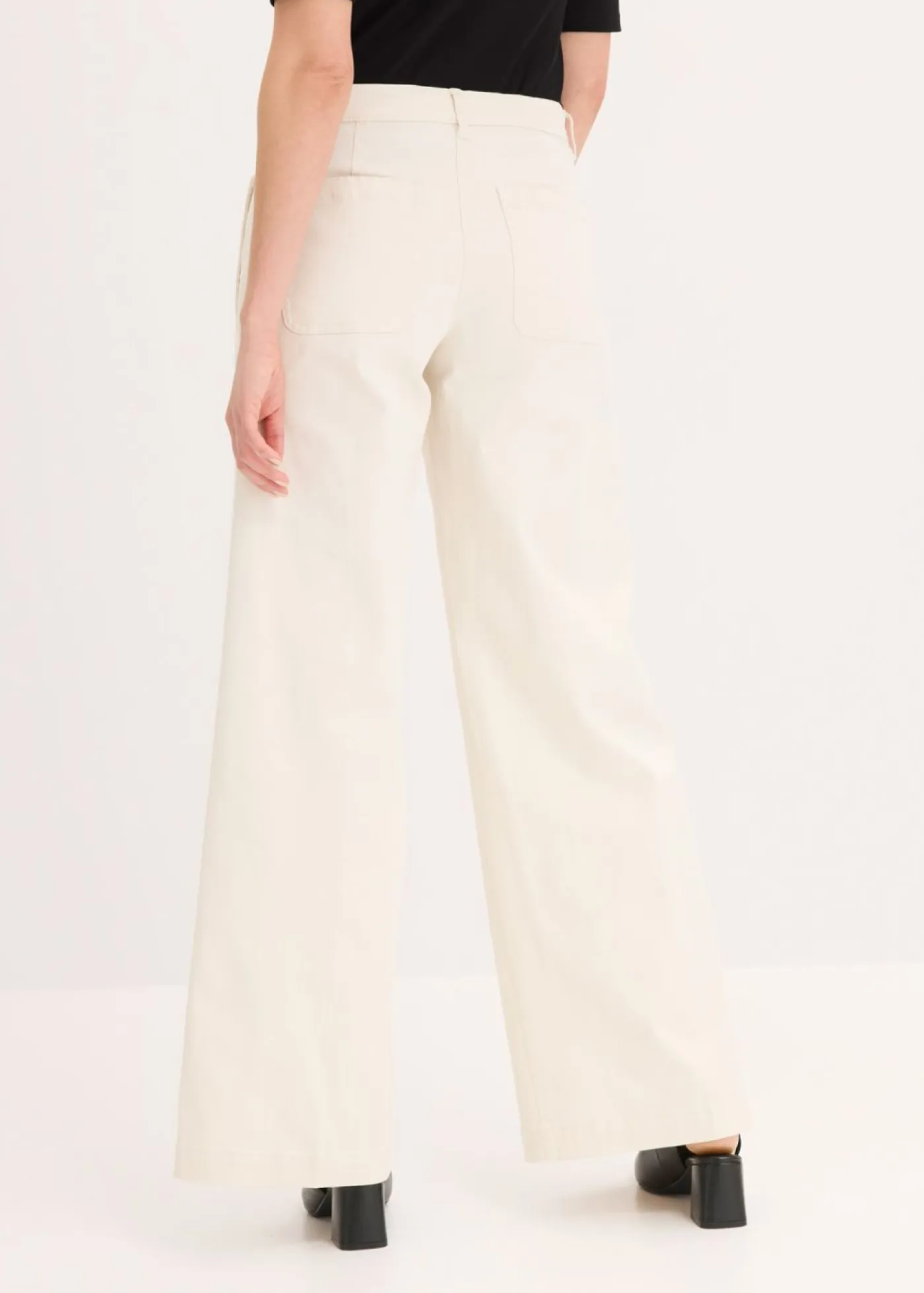 bonprix bonprix Pantalones>Pantalón de pernera ancha con elástico Beige natural