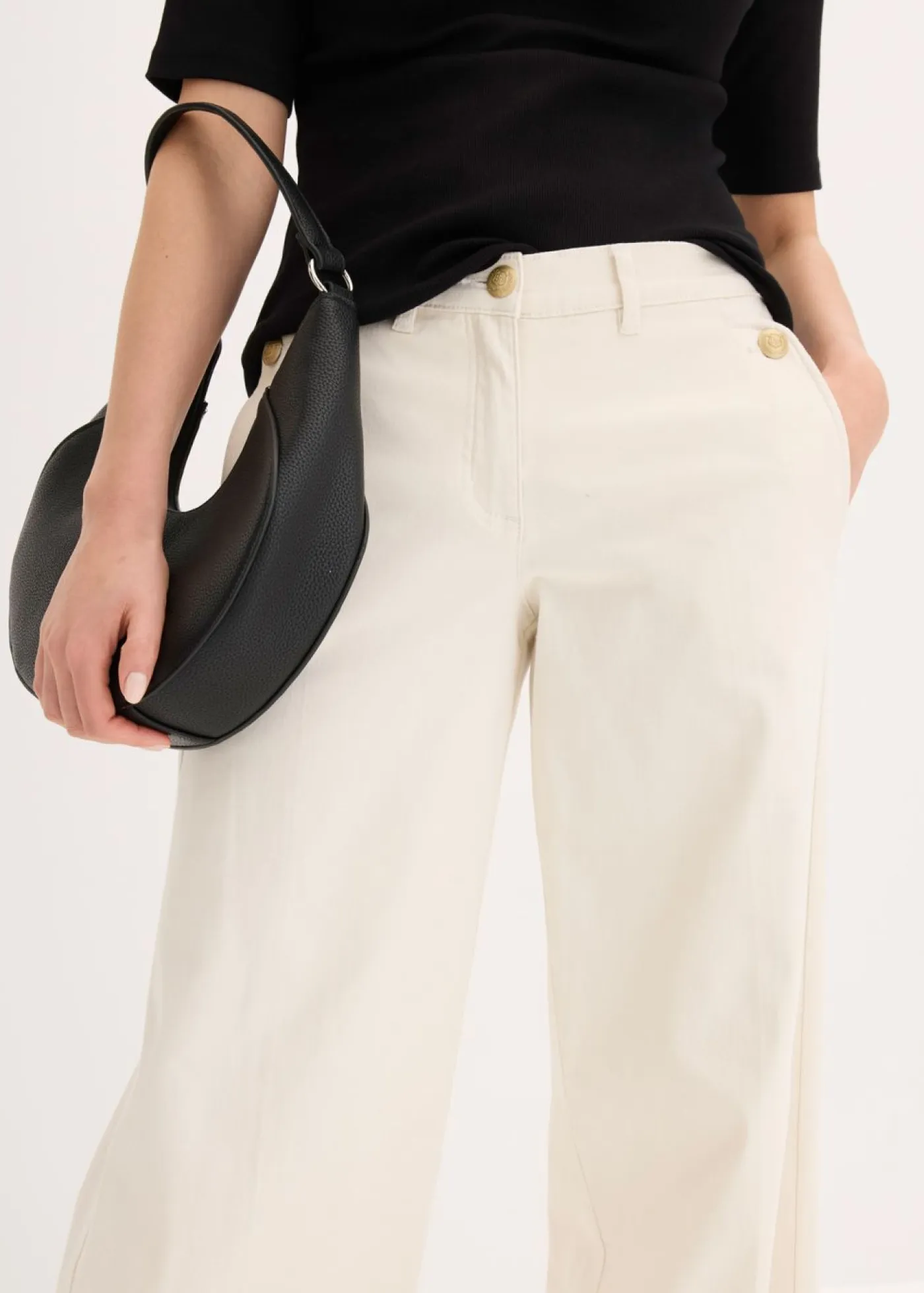 bonprix bonprix Pantalones>Pantalón de pernera ancha con elástico Beige natural