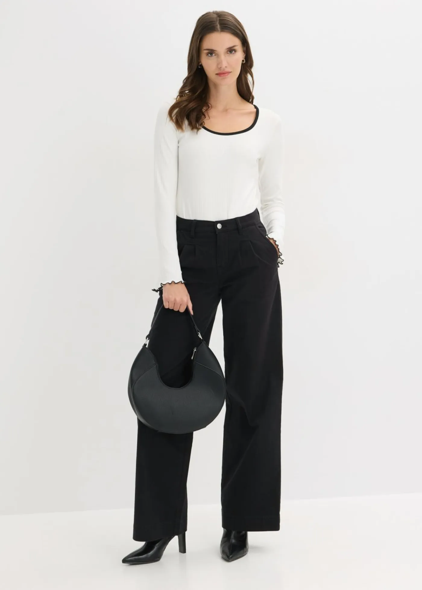 Mujer bonprix bonprix Pantalón de pernera ancha con cinturilla cómoda y pinzas