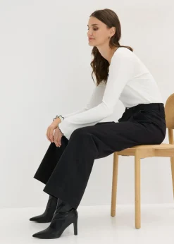Mujer bonprix bonprix Pantalón de pernera ancha con cinturilla cómoda y pinzas