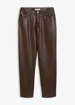 Mujer bonprix bonprix Pantalón de piel sintético con corte barrel y talle medio