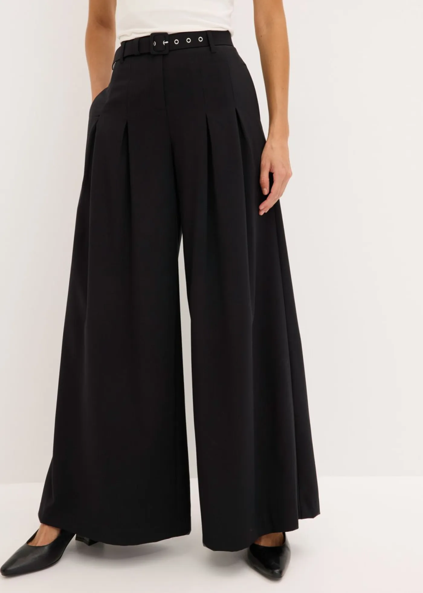 Mujer bonprix bonprix Pantalón de pinzas con cinturón (2 piezas)