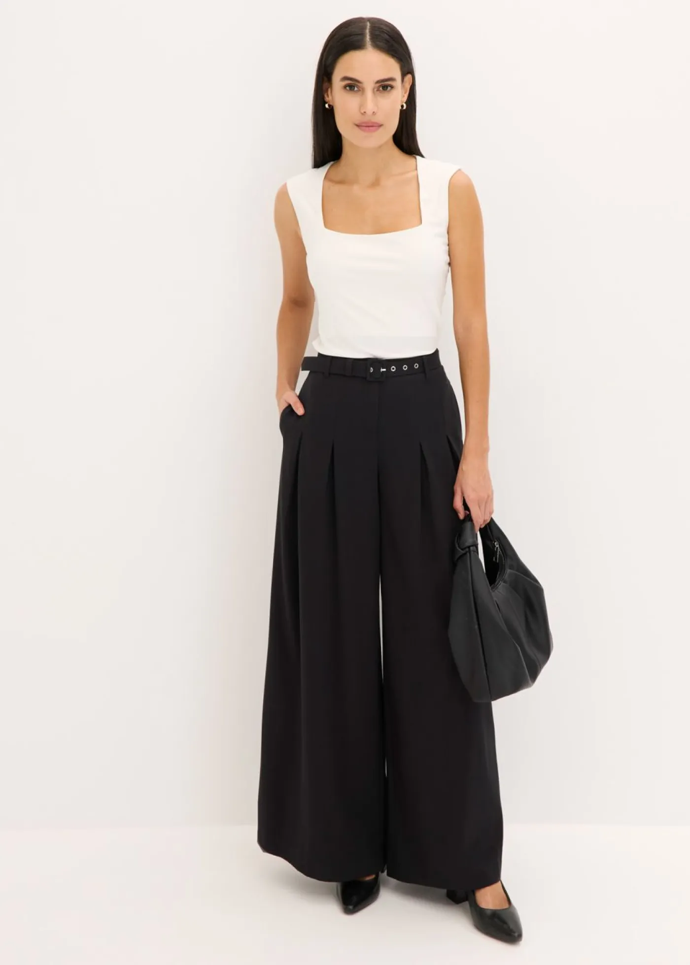 Mujer bonprix bonprix Pantalón de pinzas con cinturón (2 piezas)