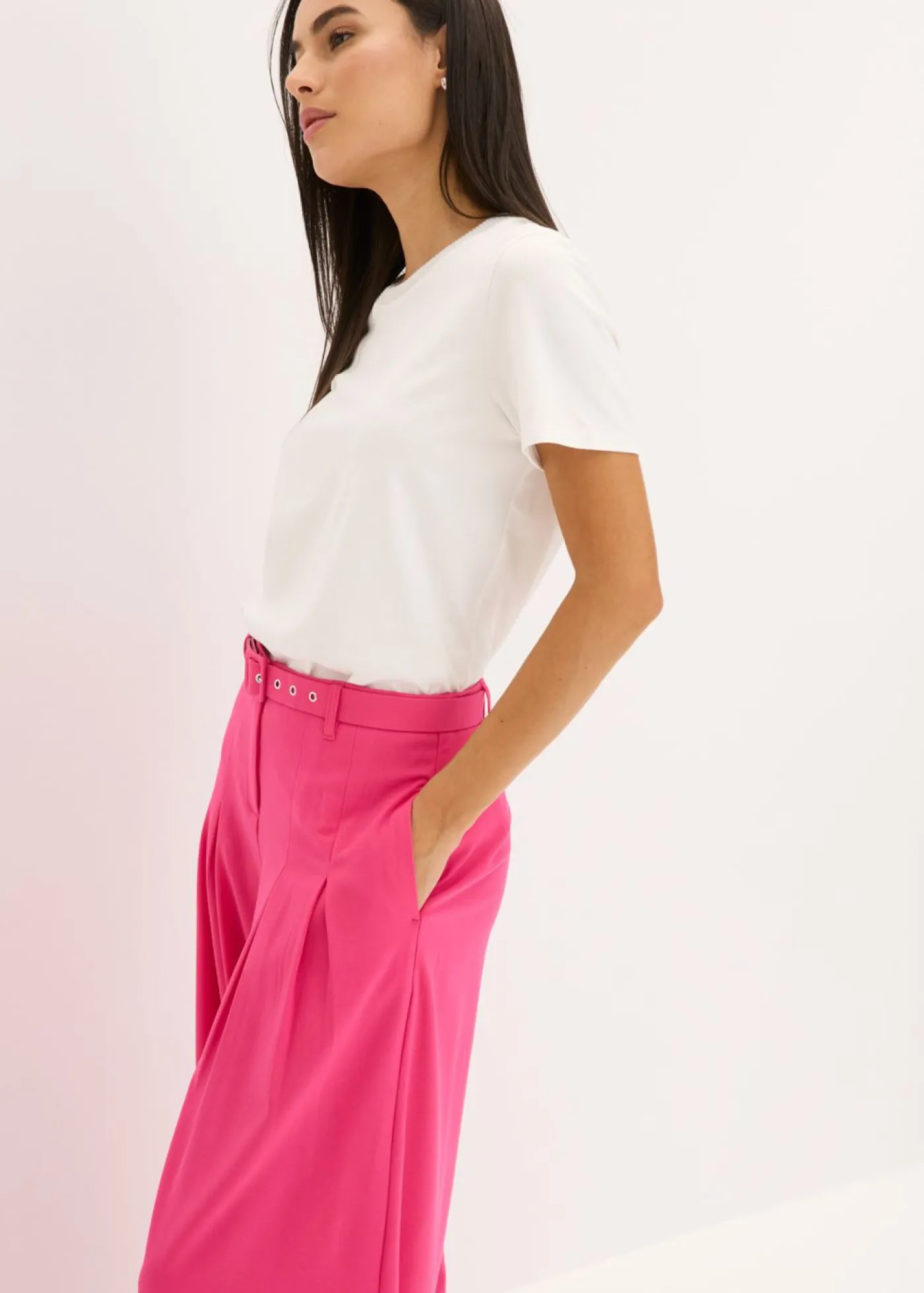 bonprix bonprix Pantalones>Pantalón de pinzas con cinturón (2 piezas) Pink lady