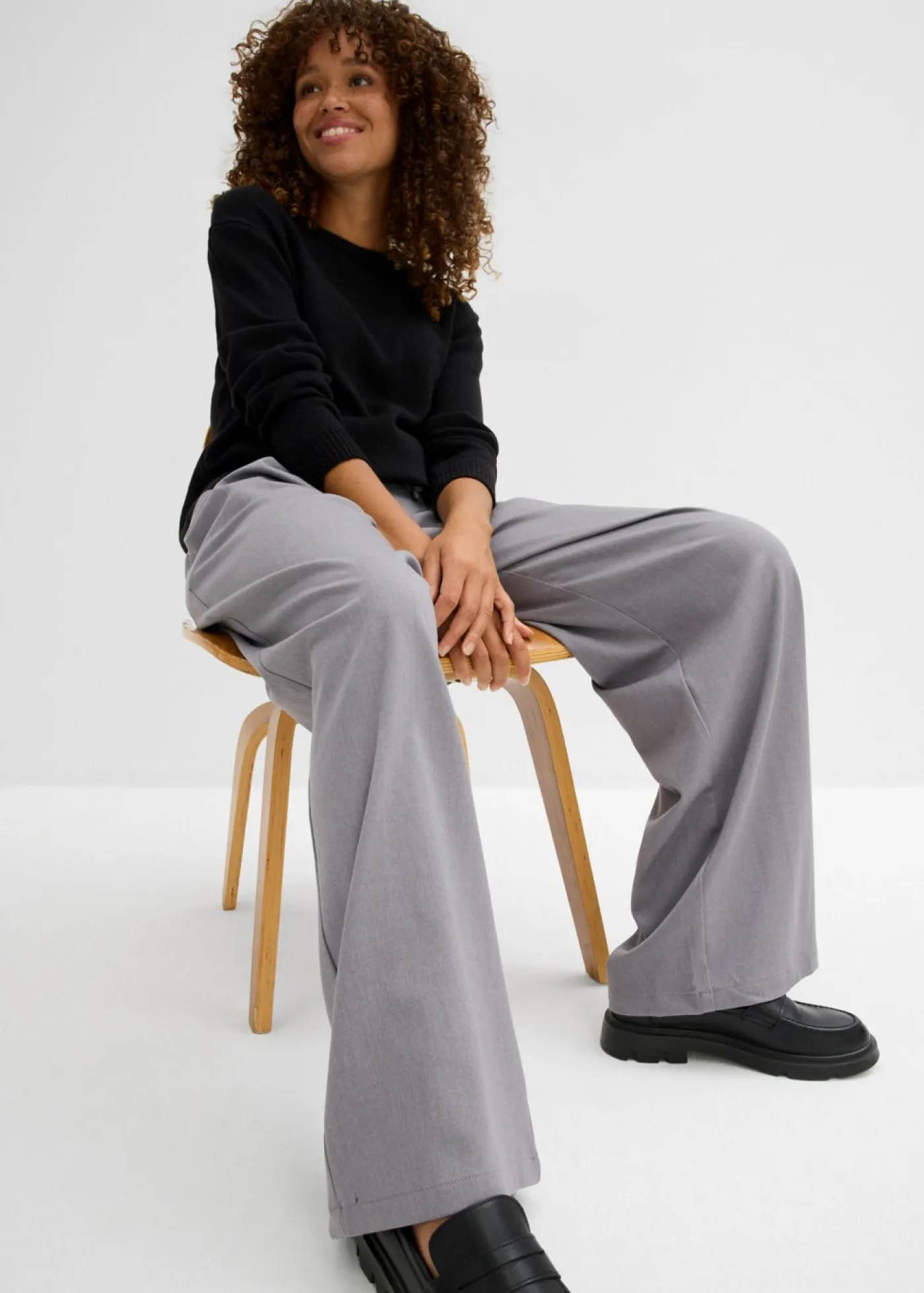 bonprix bonprix Pantalones>Pantalón de pinzas con cordón Gris