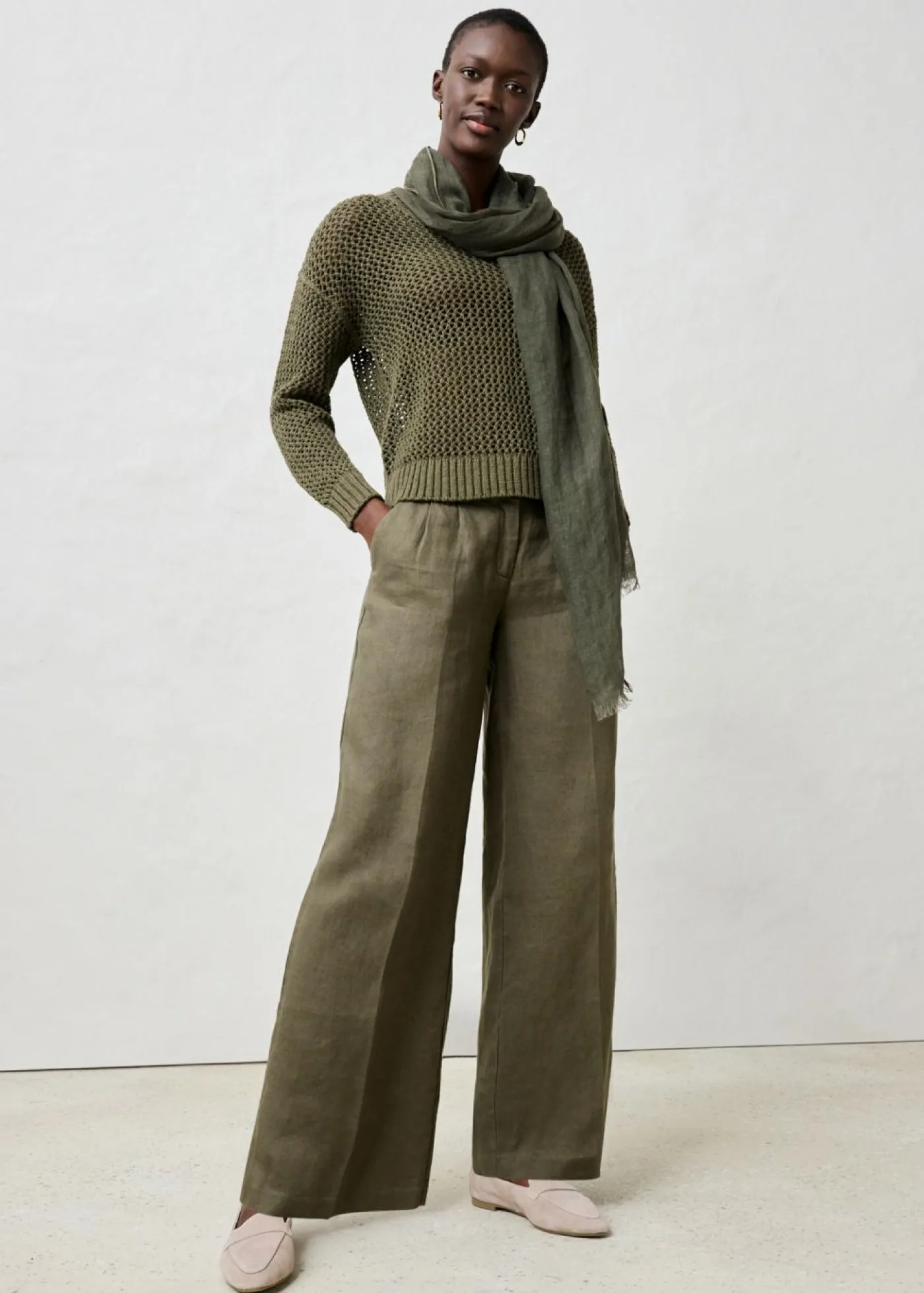 bonprix bonprix Premium|Pantalones>Pantalón de pinzas de lino puro verde pimiento