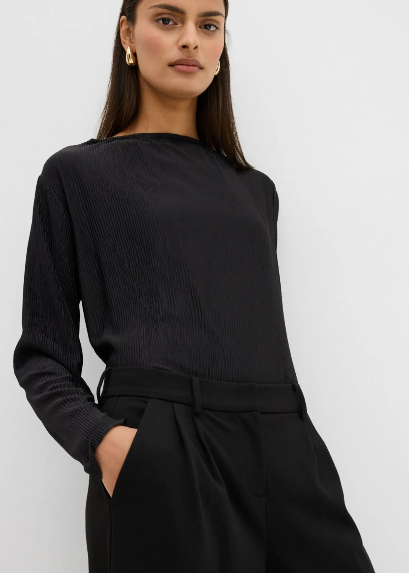 bonprix bonprix Esenciales|Pantalones>Pantalón de pinzas de mezcla de viscosa Negro