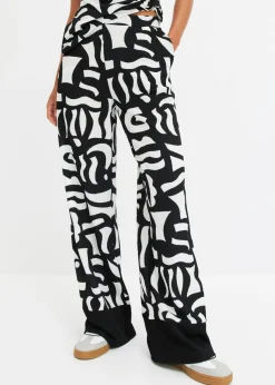 bonprix bonprix Tallas Pequeñas|Pantalones>Pantalón de punto Negro-Blanco lana con estampado gráfico