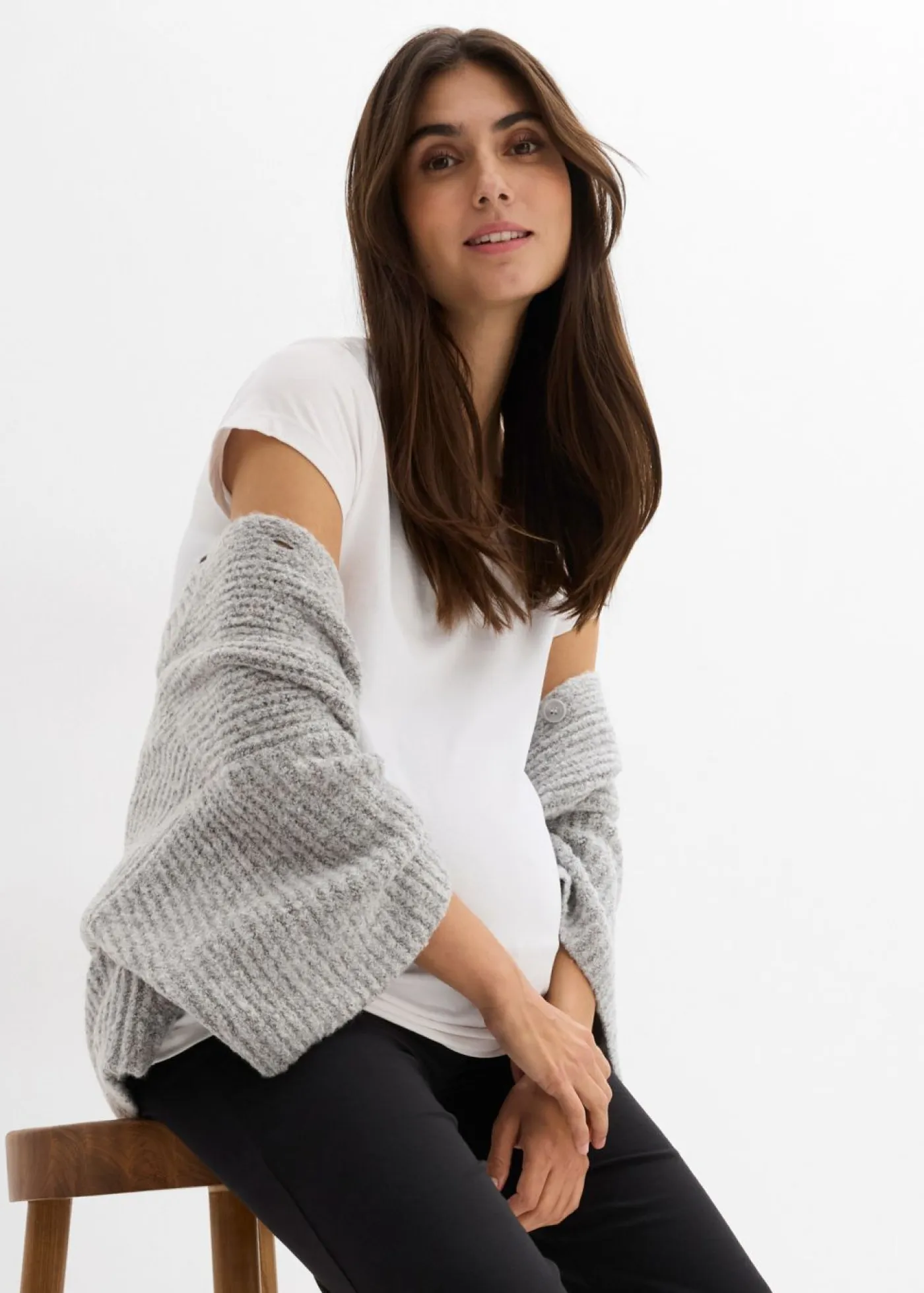 Mujer bonprix bonprix Pantalón de punto 2 en 1 con cinturilla doblada para durante y después del embarazo