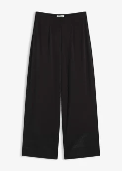 bonprix bonprix Pantalones>Pantalón de punto con ribetes de satén Negro