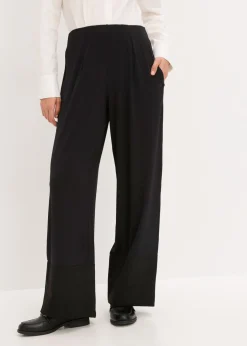 bonprix bonprix Pantalones>Pantalón de punto con ribetes de satén Negro