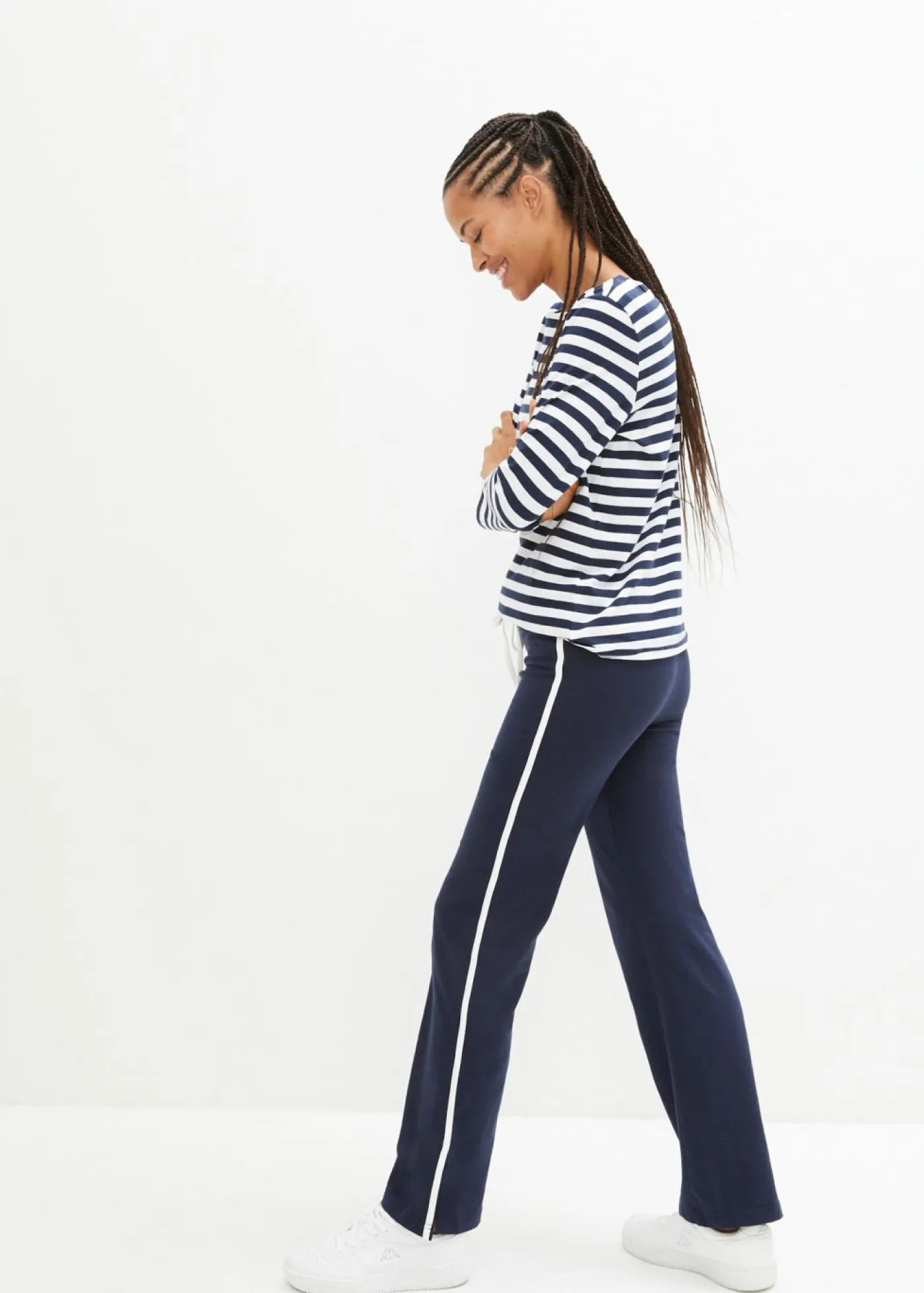 bonprix bonprix Básicos|Pantalones>Pantalón de punto de algodón con elástico Azul marino