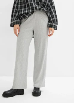 bonprix bonprix Pantalones>Pantalón de punto de canalé (2 unidades) Gris claro jaspeado-negro