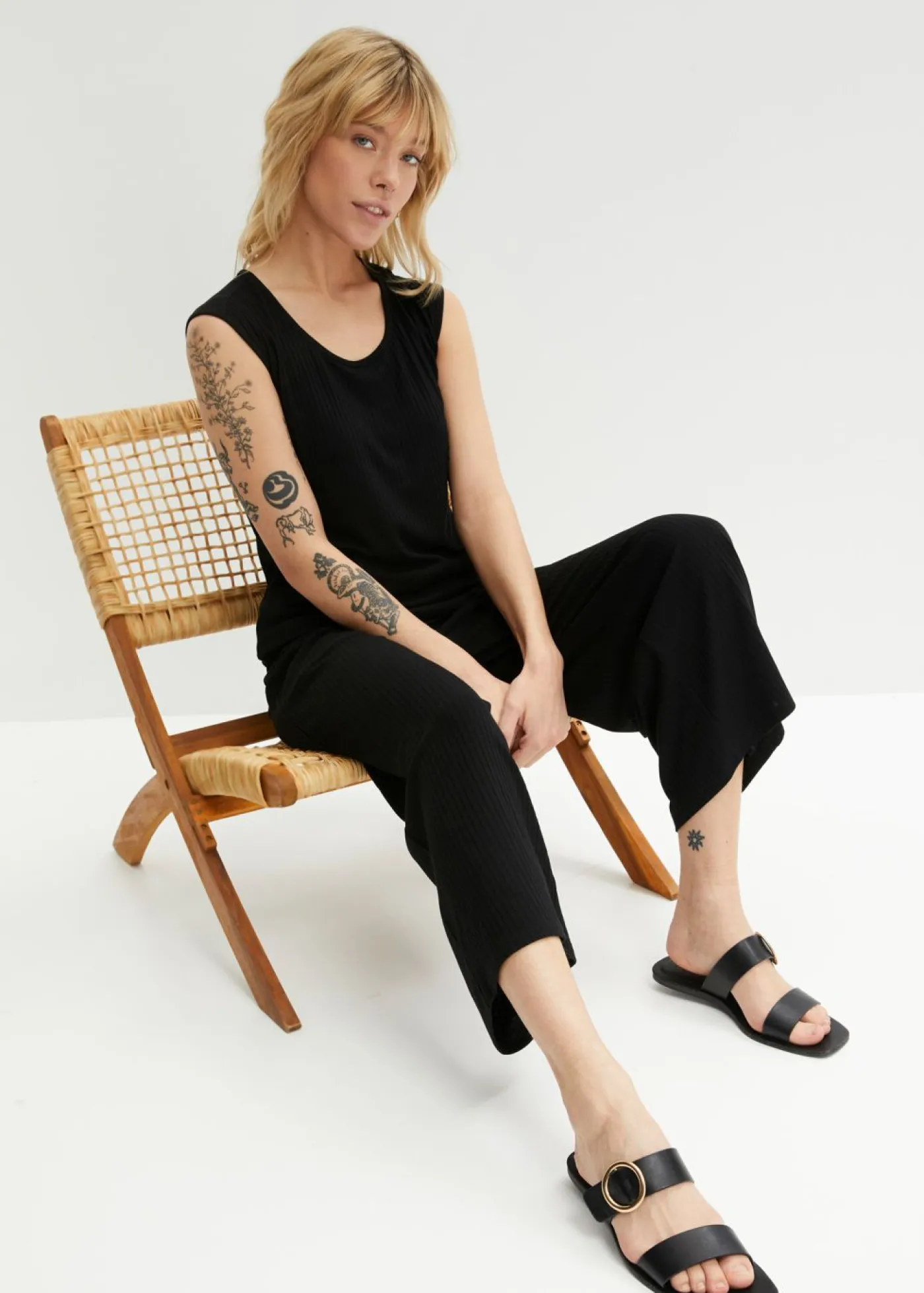 Mujer bonprix bonprix Pantalón de punto de canalé con cinturilla cómoda