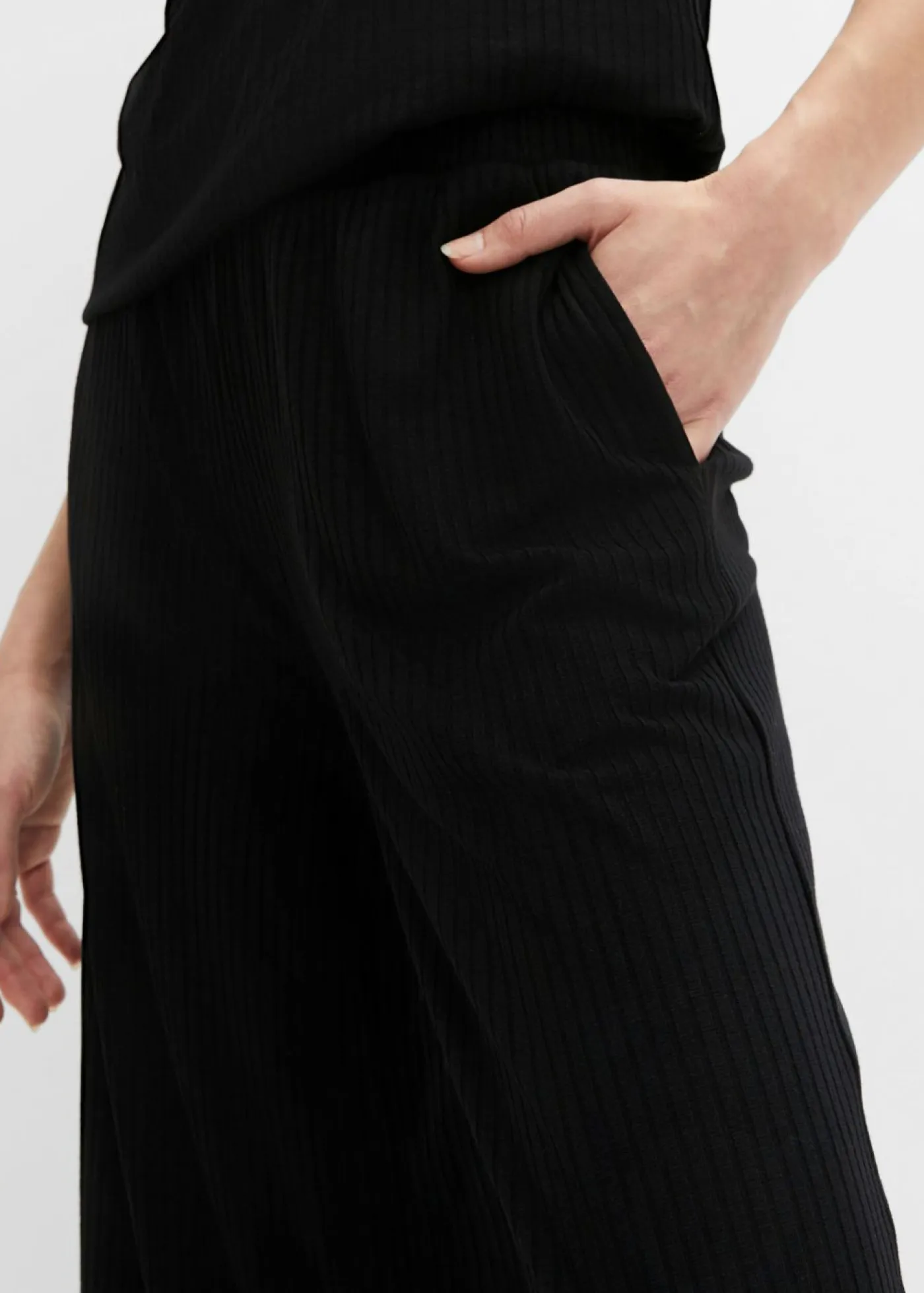 Mujer bonprix bonprix Pantalón de punto de canalé con cinturilla cómoda